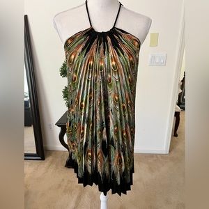 Body Central Stunning Pleated Peacock Design Halter Top